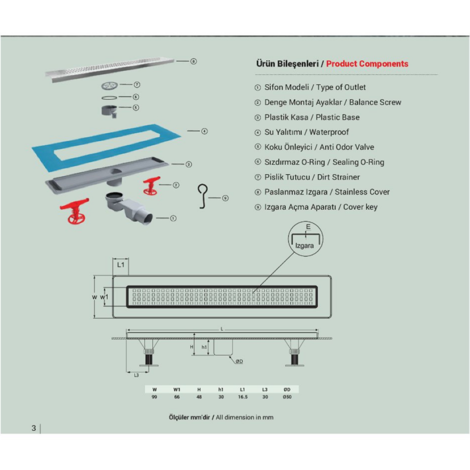 Klasik Seri 33 cm Slot Duş Kanalı