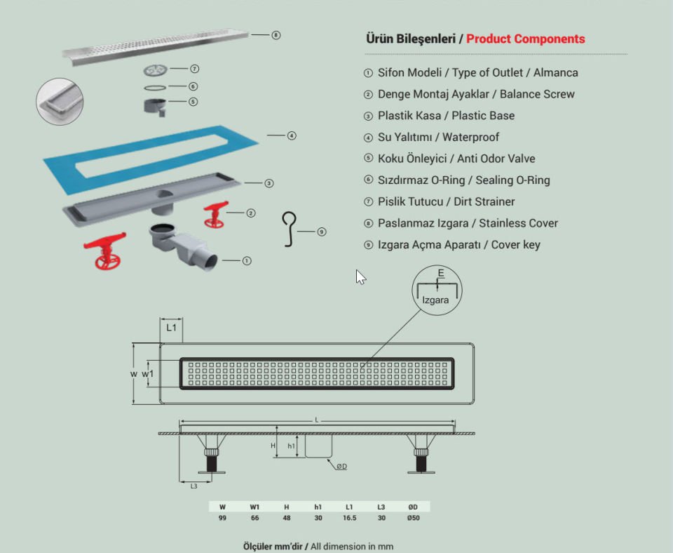 Lüks Seri 33 cm Line Duş Kanalı
